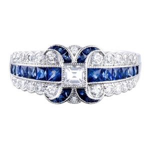 Blue and Crystal Engagement Ring